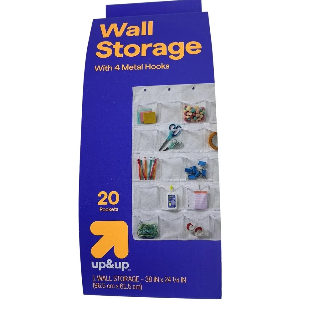 up‎ & up White Fabric Wall Storage Organizer 20 Pockets 38x24 with 4 Metal Hooks